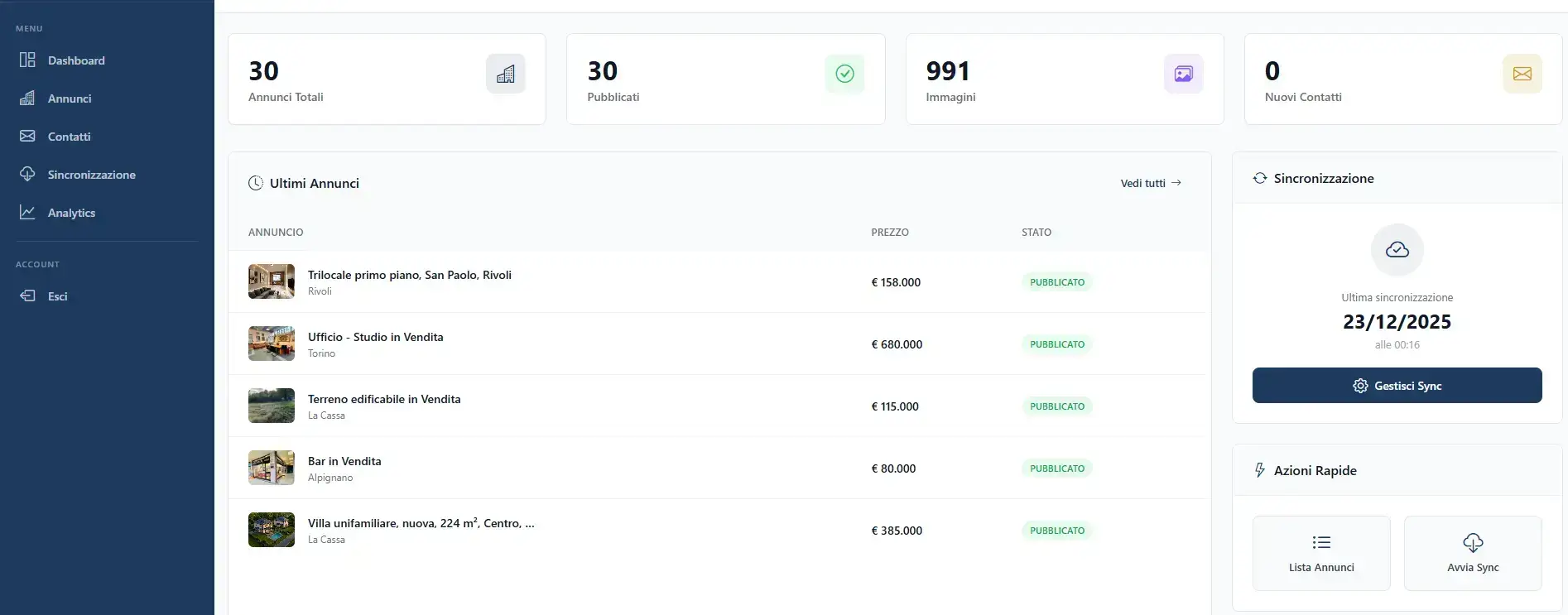 Dashboard Immobiliare Back
